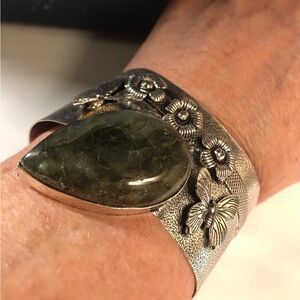 Labradorite Stamped 925 Sterling Silver Cuff Bracelet